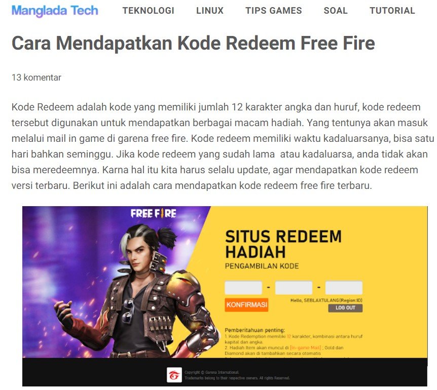 Manglada Tech Kode Redeem Free Fire Manglada Tech Kode Redeem Free Fire