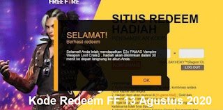 Kode Redeem FF 13 Agustus 2020 Kode Redeem FF 13 Agustus 2020